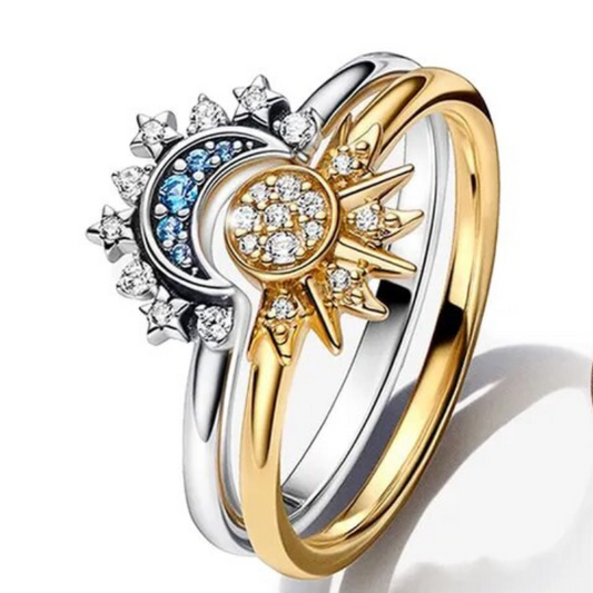 AstroLux Silver Ring Enchanting Astral Patterns Glistening Crystal