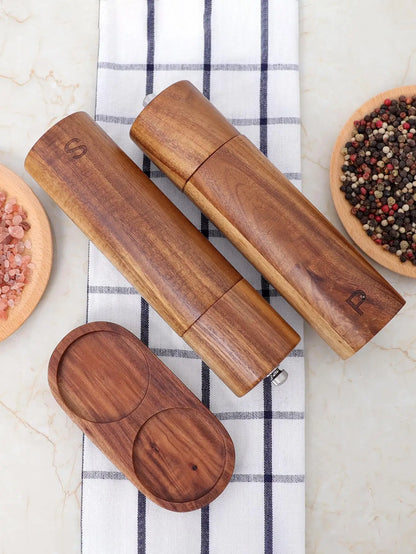 Gourmet Wooden Grinders with Storage Stand